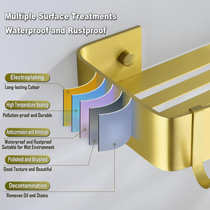 Duschablage Gold, Duschregal Ohne Bohren Dusche Regal für Badezimmer Rostfreies Shampoo Halterung Me