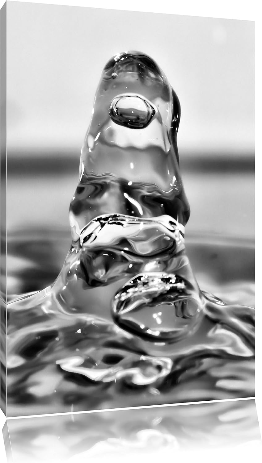 Pixxprint Tropfen fällt ins Wasser / 100x70cm Leinwandbild bespannt auf Holzrahmen/Wandbild Kunstdru