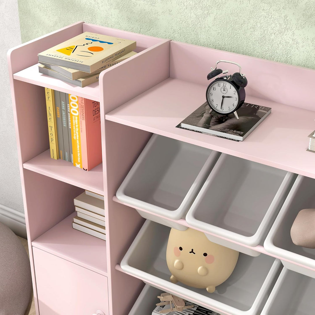 AIYAPLAY Kinderregal, Spielzeugregal Bücherregal mit 8 herausnehmbaren Aufbewahrungsboxen, 4 offenen