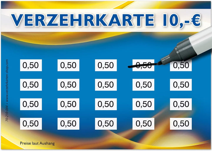 250 Verzehrkarten DIN A7, Gesamtwert 10 Euro, praktische Alternative zu Wertmarken, für Vereine, Gas