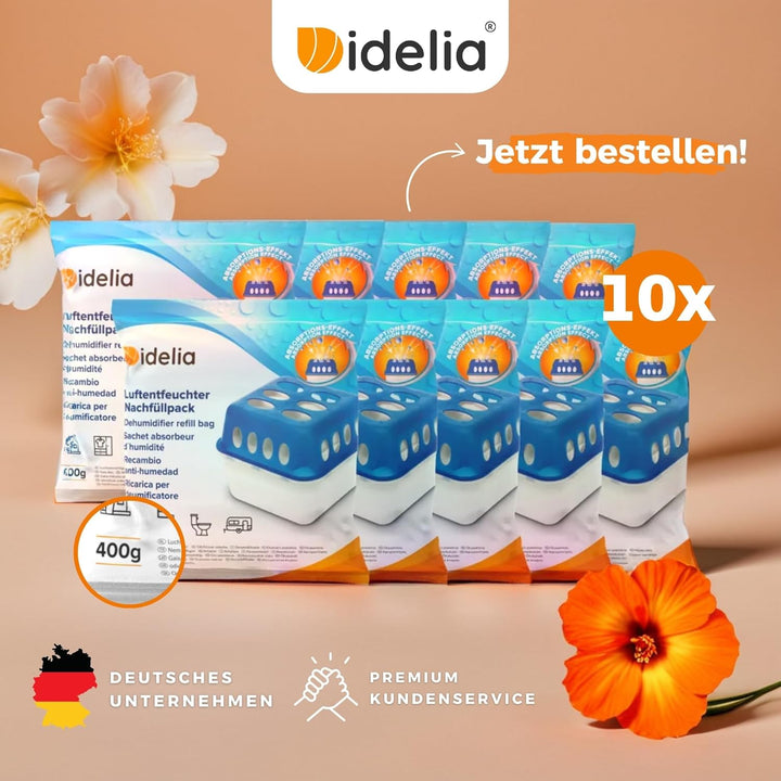 Idelia® 8x Luftentfeuchter Granulat 400g (Sparvorteils 8er Set Luftentfeuchter Nachfüllpack's) I Ent