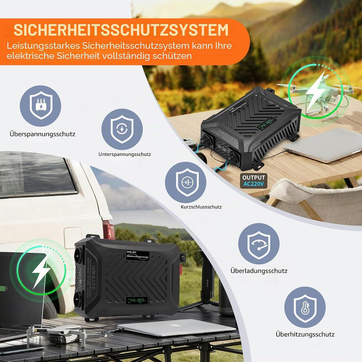 DATOUBOSS Wechselrichter 24V auf 230V 3000W/6000W, Spannungswandler 24V 3000W Reiner Sinus mit LCD-A