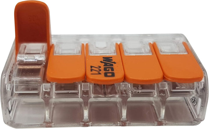WAGO Steckklemme 5-Fach mit Hebel für starre (0,2-4 mm²) und flexible (0,14-4 mm²) Drähte zum wieder
