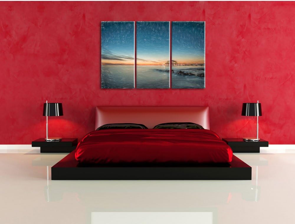 Pixxprint Timmendorfer Strand als Leinwandbild/Grösse: 3 Teilig (120x80) cm/Wandbild/Kunstdruck/fert