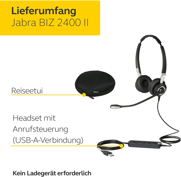 Jabra Q711383 Biz 2400 II Duo USB Call-Center-Kabel-HeadsetfürUC/Softphones/USB-Tischtelefone,Contro