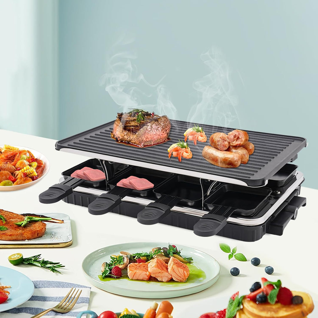 Elektrischer Tischgrill, mit Spatel und 9 Kochplatten, ideal für Abende mit Familie und Freunden