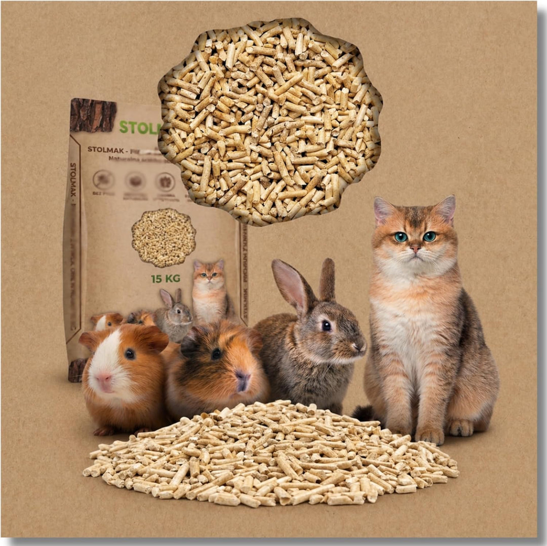 15 kg Katzenstreu 100% Pflanzliche Holzpellets Kiefer Pelletstreu Staubfrei Geruchsbindung Hohe Saug