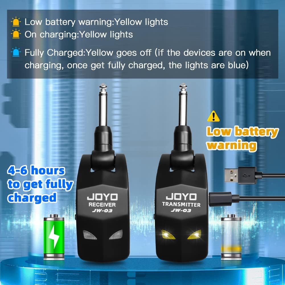 JOYO 2,4 GHz Wireless Guitar System 4 Kanäle Wiederaufladbarer Audio Wireless Transmitter Receiver f