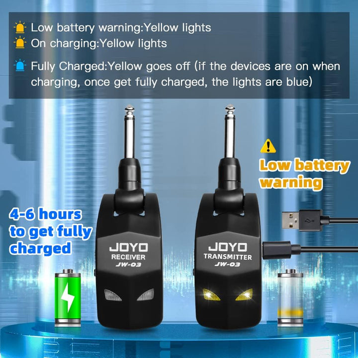 JOYO 2,4 GHz Wireless Guitar System 4 Kanäle Wiederaufladbarer Audio Wireless Transmitter Receiver f