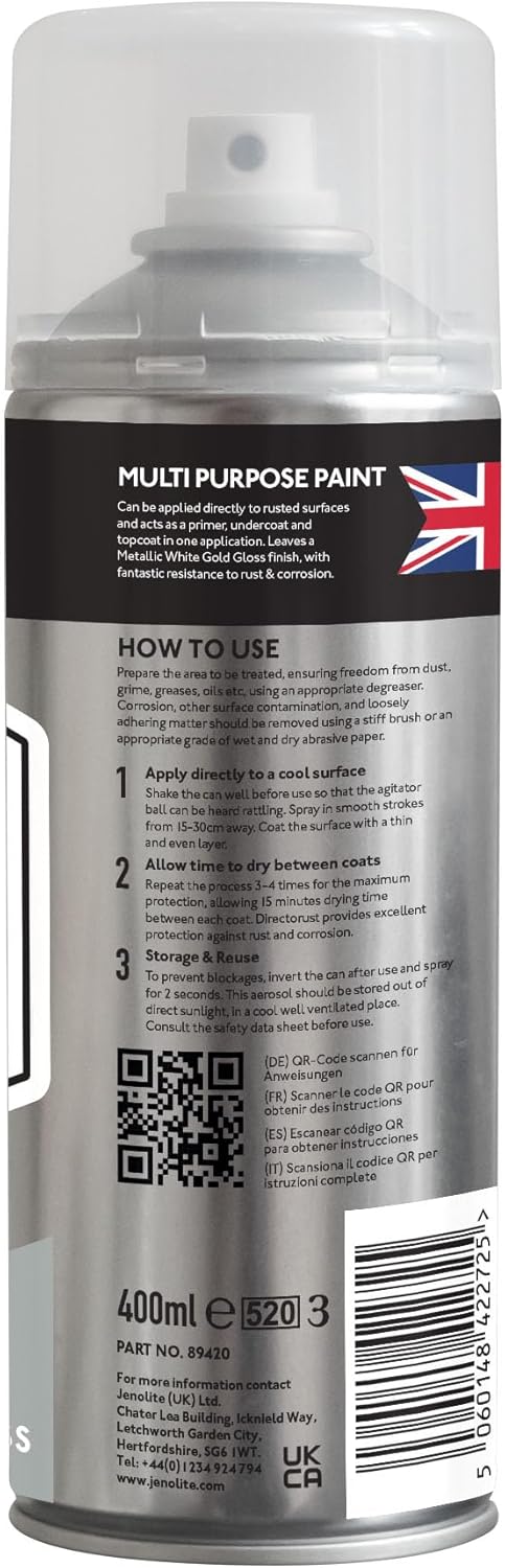 JENOLITE Directorust Metallic-Glanz-Sprühfarbe, Weissgold, 3 x 400 ml, Weissgold-Sprühfarbe für vers