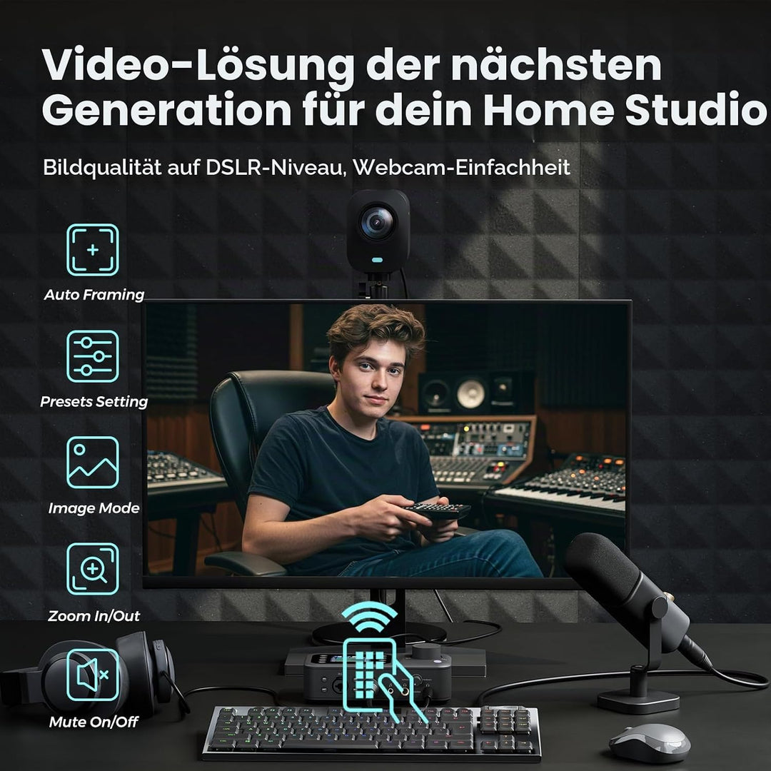 NearStream VM20 4K-Webcam für PC und Laptop, Streaming-Kamera mit einstellbarem Blickwinkel, HDMI/US