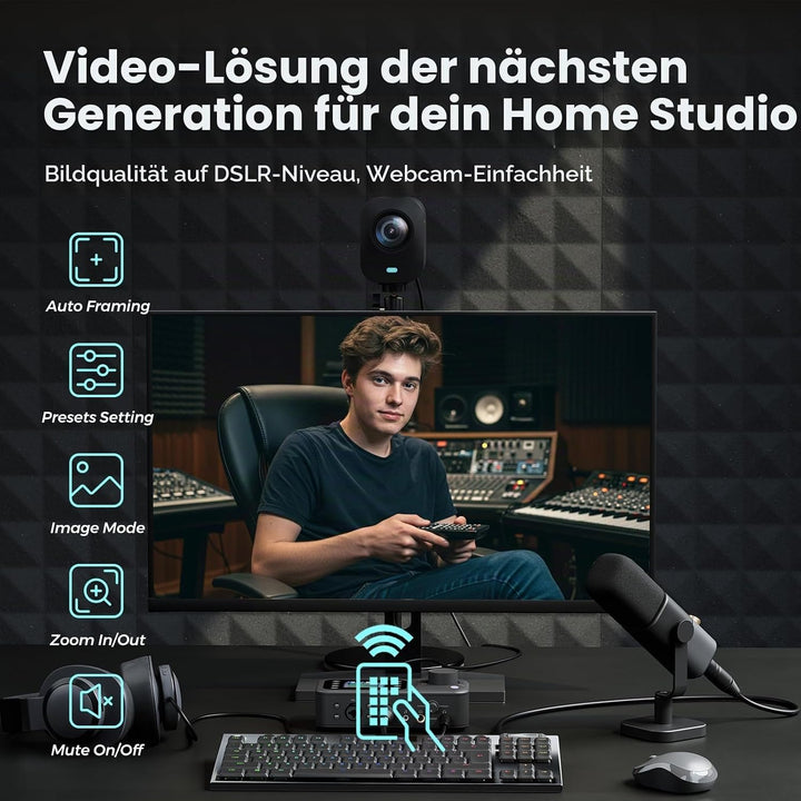 NearStream VM20 4K-Webcam für PC und Laptop, Streaming-Kamera mit einstellbarem Blickwinkel, HDMI/US