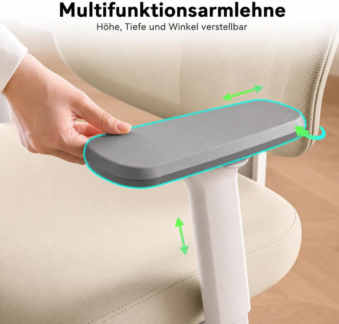 MUSSO E600SE Ergonomischer Bürostuhl, 3-stufig verstellbare Lendenwirbelsäule 3D-verstellbare Armleh