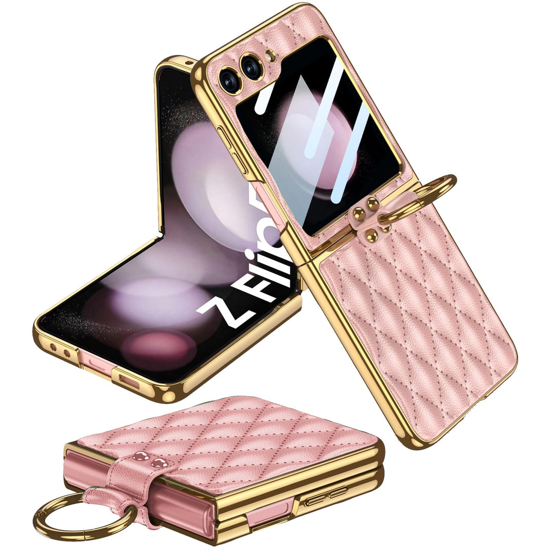 Miimall Lederhülle Kompatibel mit Samsung Galaxy Z Flip 5 Hülle mit Kameraschutz, Z Flip 5 Case mit