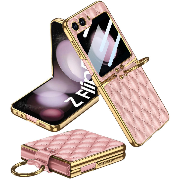 Miimall Lederhülle Kompatibel mit Samsung Galaxy Z Flip 5 Hülle mit Kameraschutz, Z Flip 5 Case mit