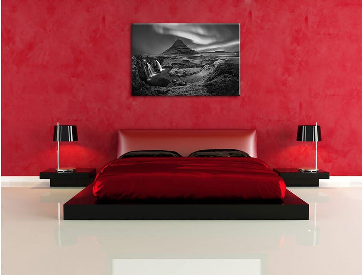 Pixxprint Kirkjufell Wasserfall als Leinwandbild/Grösse: 100x70 / Wandbild/Kunstdruck/fertig bespann