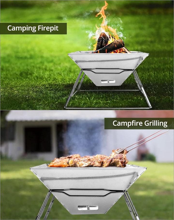 QWORK® Faltbarer Camping Feuerschale Feuerkorb aus Edelstahl für Garten Camping Outdoor-Aktivitäten