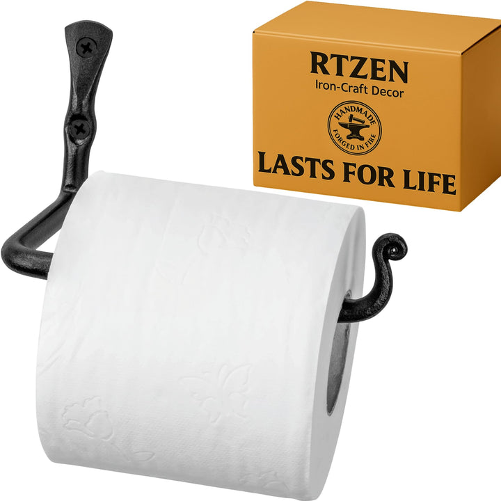 RTZEN Straight Decorative Toilet Paper Holder | Decorative Wrought Iron Handmade Black TP Roll Hange