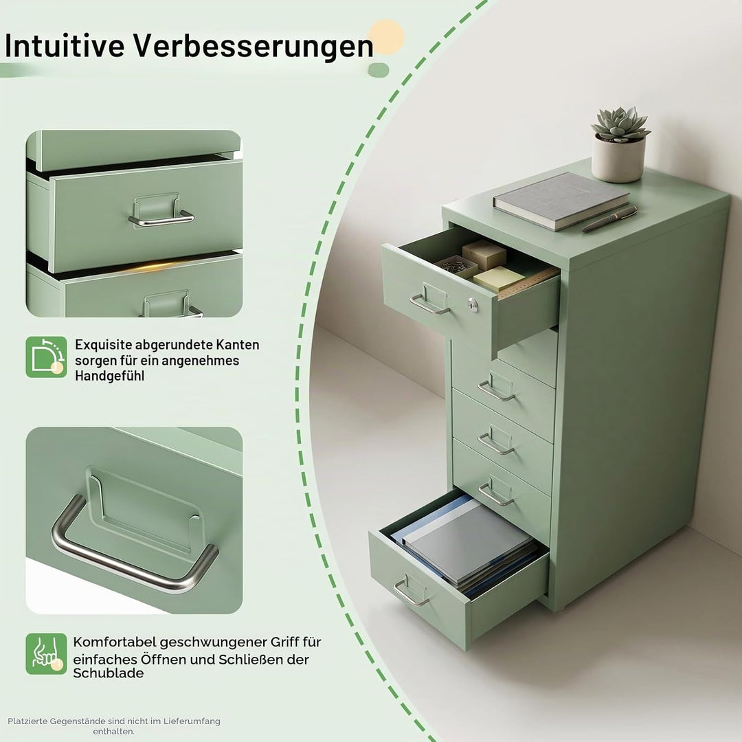 Aktenschrank Abschliessbar, Rollcontainer mit 6 Schubladen, Metall Bürocontainer Schubladenschrank R