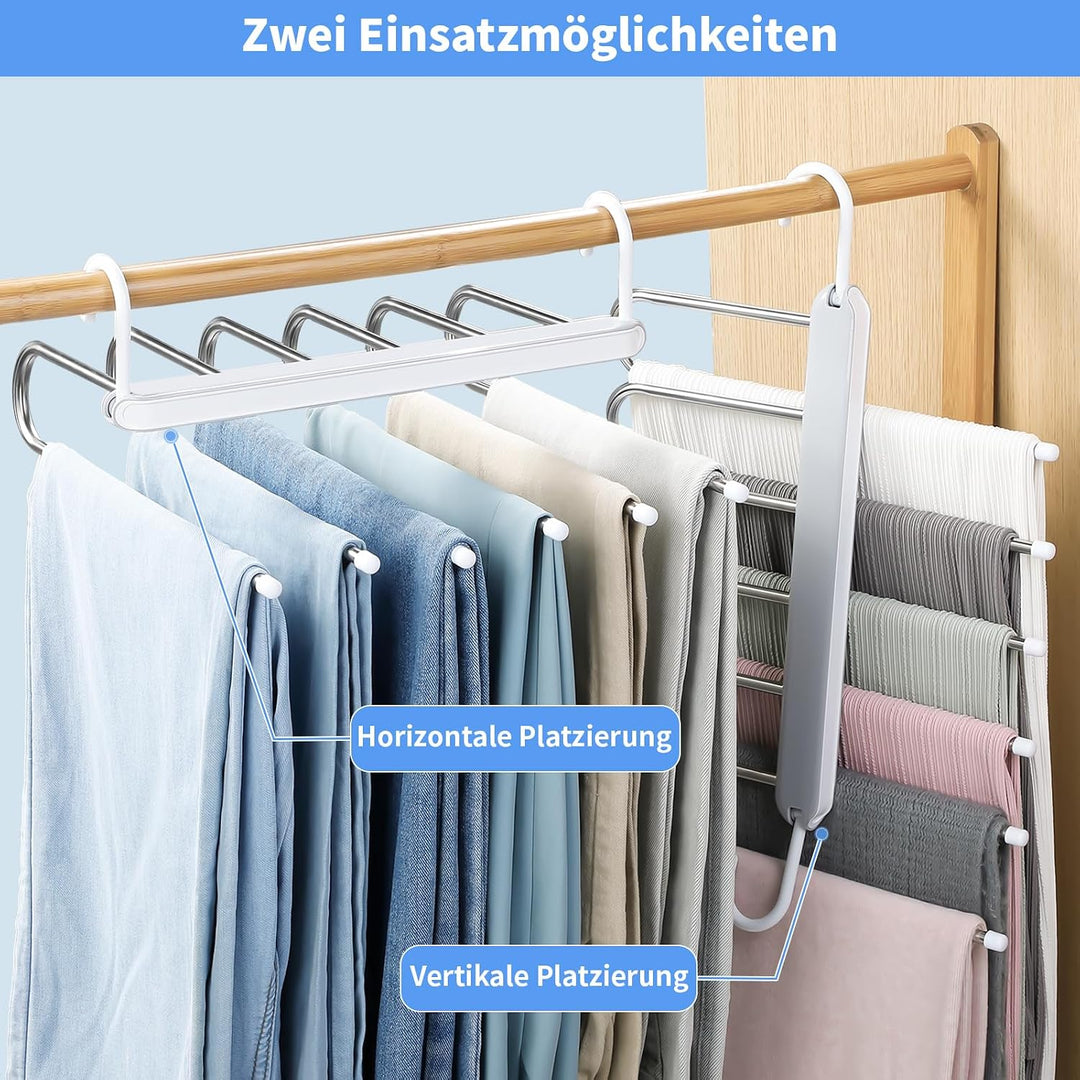 MOPUP Hosenständer, platzsparend, 2er-Pack 6-in-1-Hosenständer aus Edelstahl, multifunktionaler, Rut