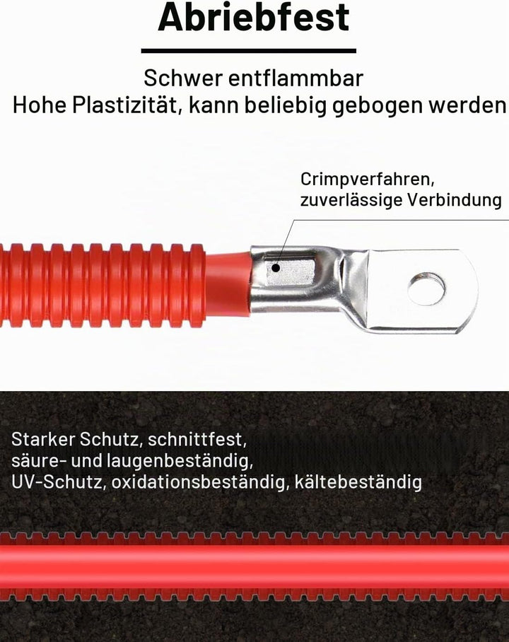 DIHOOL batteriekabel 25mm2 m8 100cm 4 AWG Silikonkabel Wellrohr Kabelrohr Weich und Flexibel Hitzebe