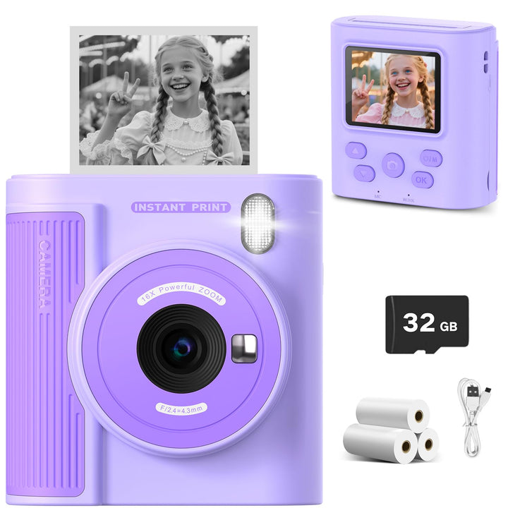 Zicor Kinderkamera mit Sofortdruck – 1080HD-Digitalkamera mit Video- & Druckfunktion für Kinder, lus