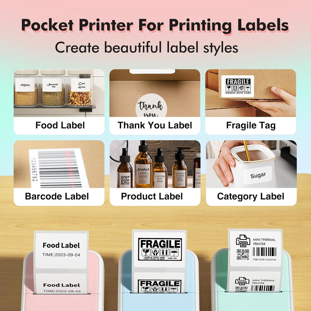 Bisofice S1 Mini Drucker für Smartphone mit 11 Rollen Druckerpapier, Sticker Drucker Aufkleber, Mini