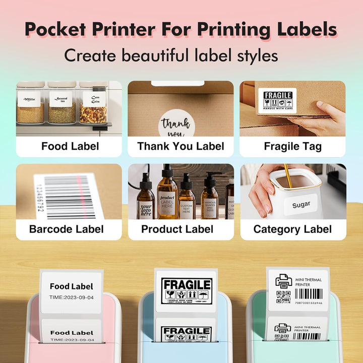 Bisofice S1 Mini Drucker für Smartphone mit 11 Rollen Druckerpapier, Sticker Drucker Aufkleber, Mini