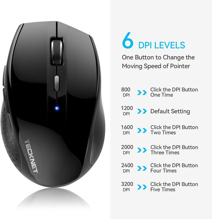 TECKNET Bluetooth Maus, 3200 DPI Kabellose , 24 Monate Batterielebensdauer, Mouse 6 Verstellbare Lev