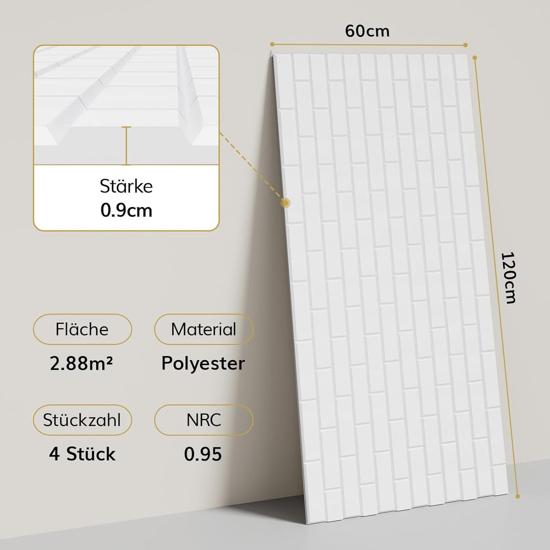 TONOR Ziegeltyp Akustikpaneele selbstklebend, 4 St.120x60x0,9cm Schalldämmung Schallschutzplatten, W