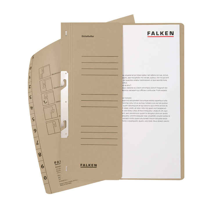 Original Falken 50er Pack Einhakhefter. Made in Germany. Aus Recycling-Karton mit halbem Vorderdecke