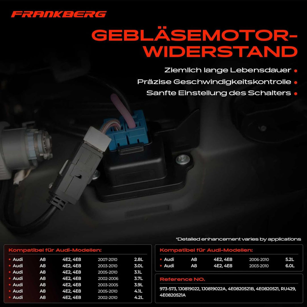 Frankberg Gebläseregler Vorwiderstand Steuergerät Kompatibel mit A8 4E2 4E8 2.8L-6.0L 2002-2010 Repl