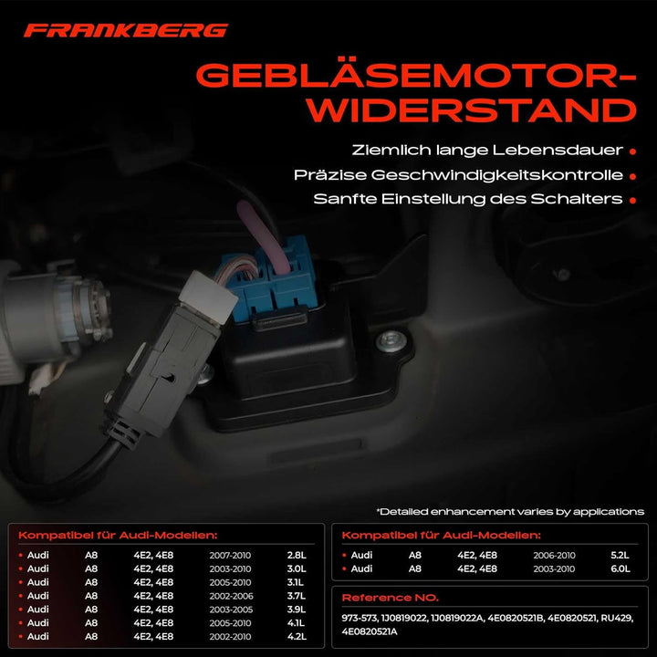 Frankberg Gebläseregler Vorwiderstand Steuergerät Kompatibel mit A8 4E2 4E8 2.8L-6.0L 2002-2010 Repl