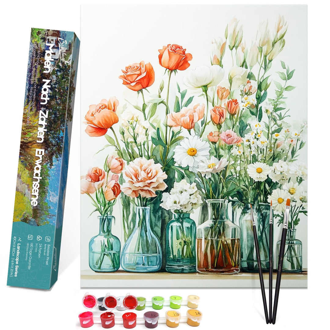 Bougimal Malen Nach Zahlen Erwachsene Landschaft Blume Ohen Rahmen inklusive Pinsel und Acrylfarben