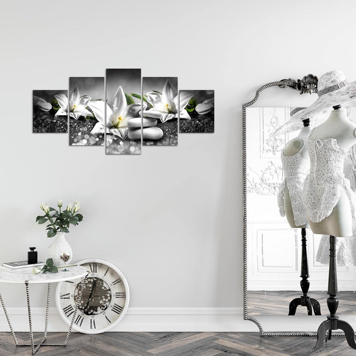 Runa Art Wandbilder Blumen Lilien 5 Teilig Bild auf Vlies Leinwand Deko Wohnzimmer Feng Shui Schwarz