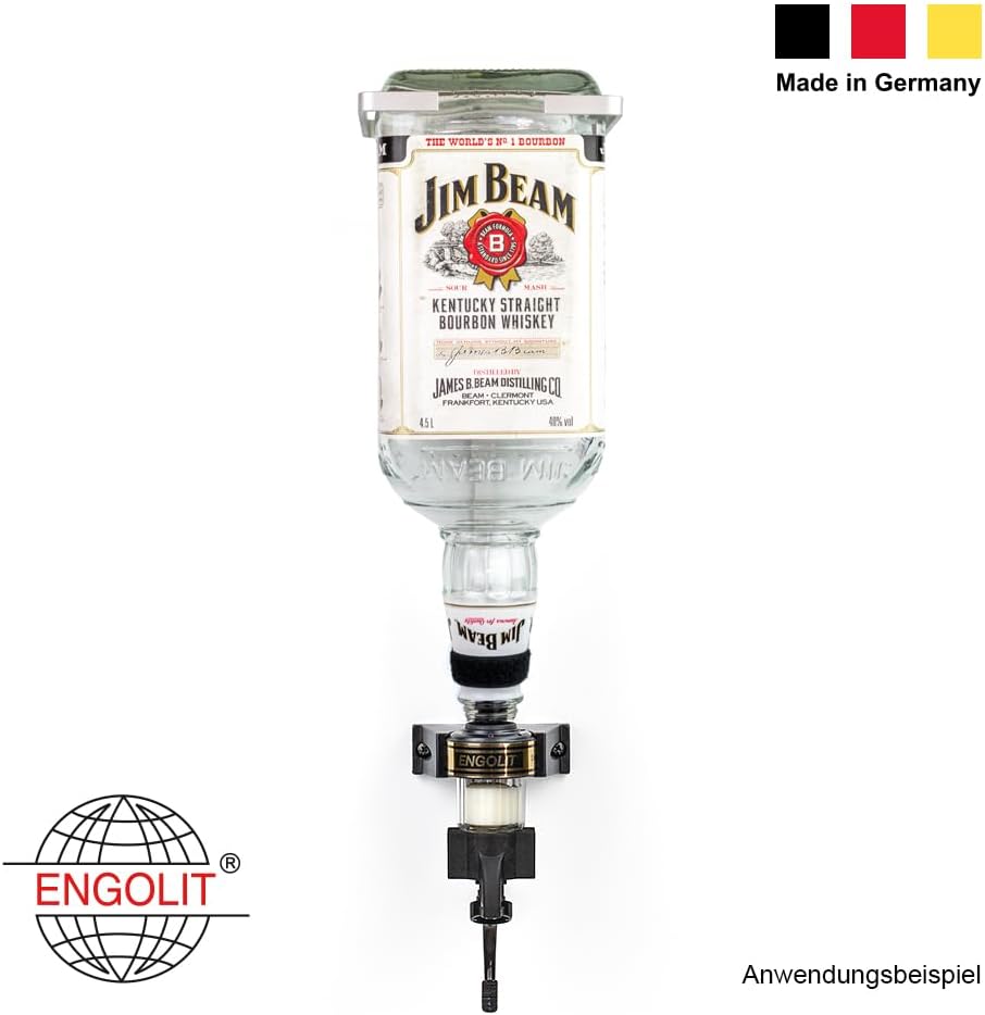 ENGOLIT 4,5 Liter Flaschenhalter, Made in Germany - Wandhalterung eckig für Jim Beam Flasche, inkl.