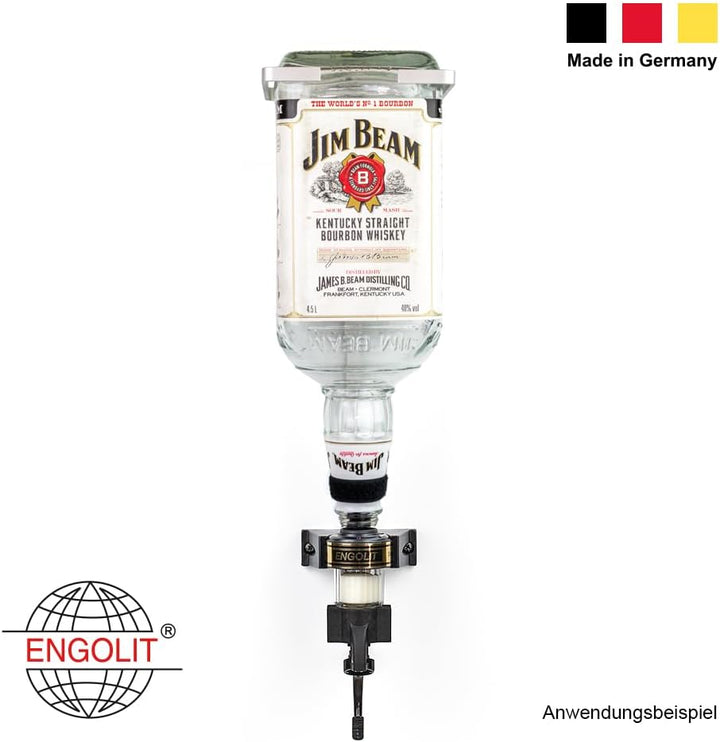 ENGOLIT 4,5 Liter Flaschenhalter, Made in Germany - Wandhalterung eckig für Jim Beam Flasche, inkl.