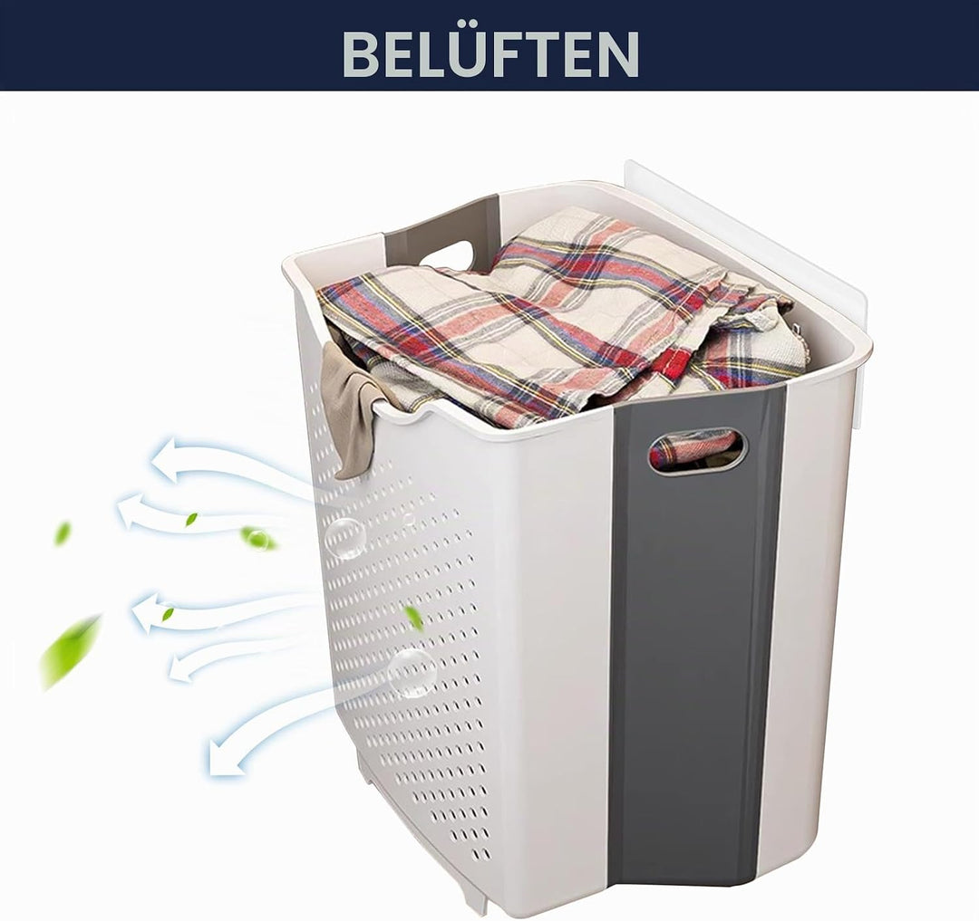 Faltbarer Wäschekorb,Wandmontage Wäschesammler Plastik für Waschküche Schlafzimmer Badezimmer,Tragba