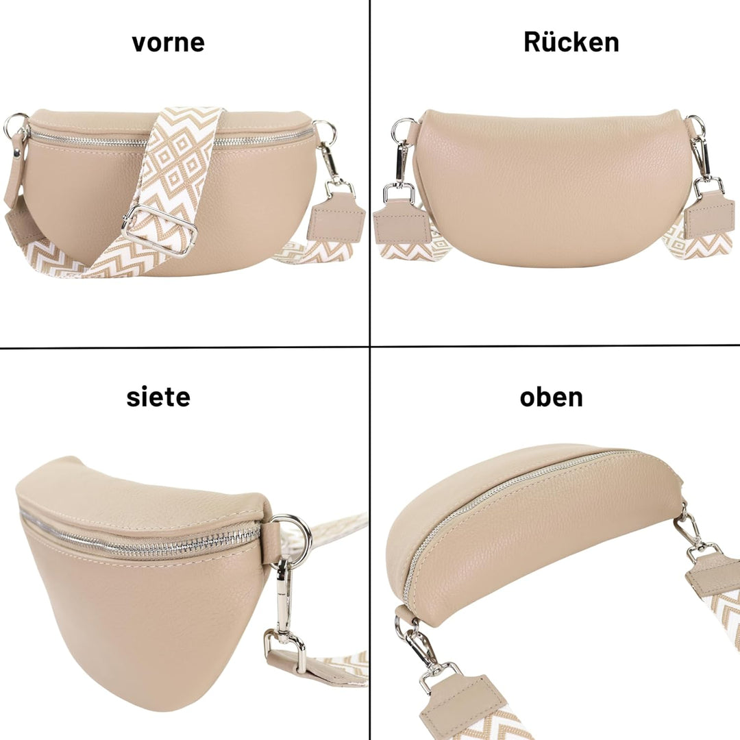 Blade Bauchtasche Damen Echtleder, stylische Gürteltasche Damen mit 2 gemusterten und Leder abnehmba