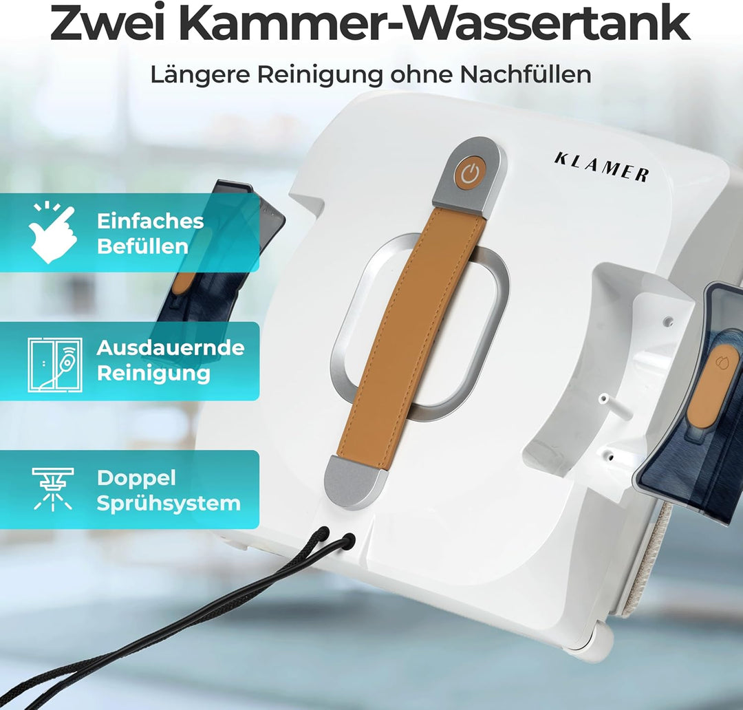 KLAMER Fensterputzroboter 3500 Pa – automatischer Fensterreiniger mit 100 ml Doppelwassertank, Nassr