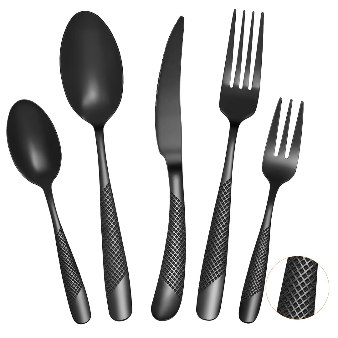 Besteck Set für 4 Personen,20 teilig Edelstahl Besteckset Schwarz Matt/Essbesteck Set mit Messer Gab