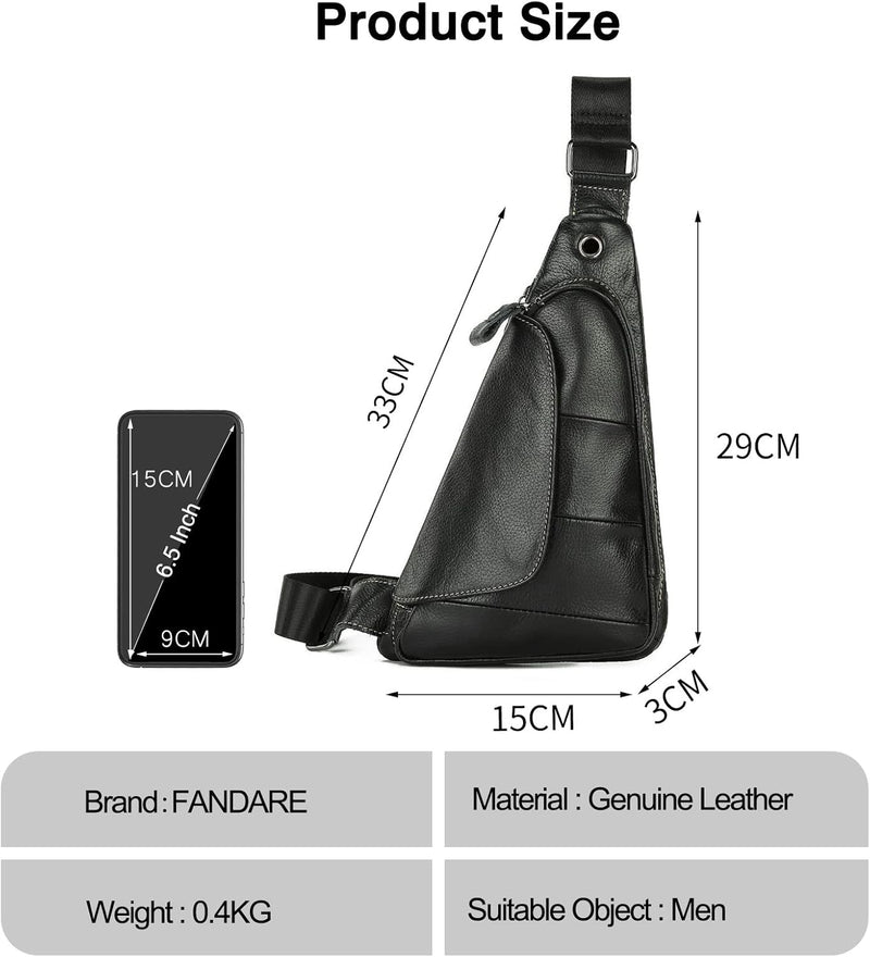 FANDARE Anti-Diebstahl Brusttasche Herren Sling Crossbody Pack Leder Umhängetaschen Schultertasche B