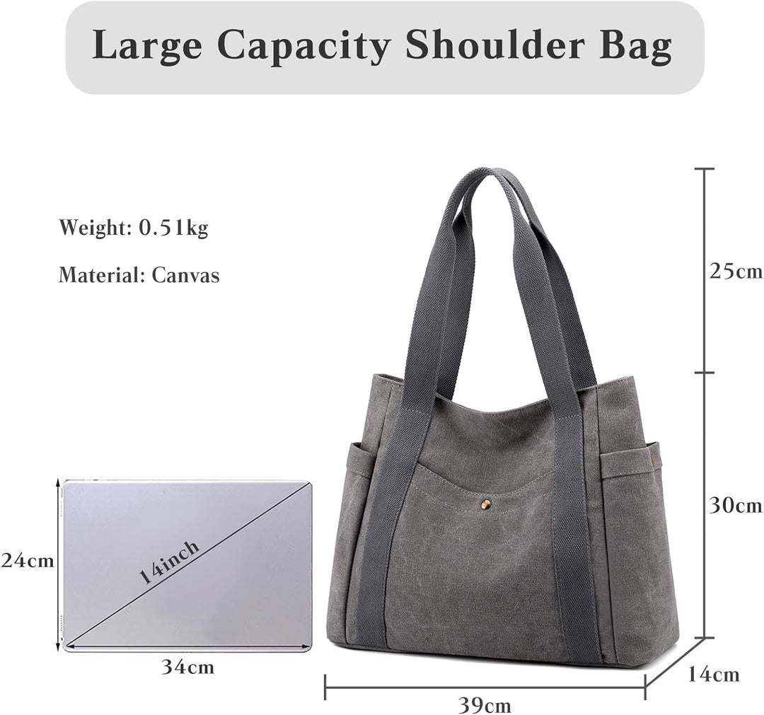 PORRASSO Canvas Schultertasche Einfache Handtasche Damen Tote Bag Mädchen Henkeltasche Strandtasche