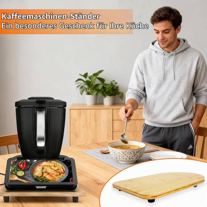 Gleitbrett für Thermomix TM7/TM6/TM5, Rollbrett aus Bambus mit 360° Rollen, Müheloses Verschieben oh