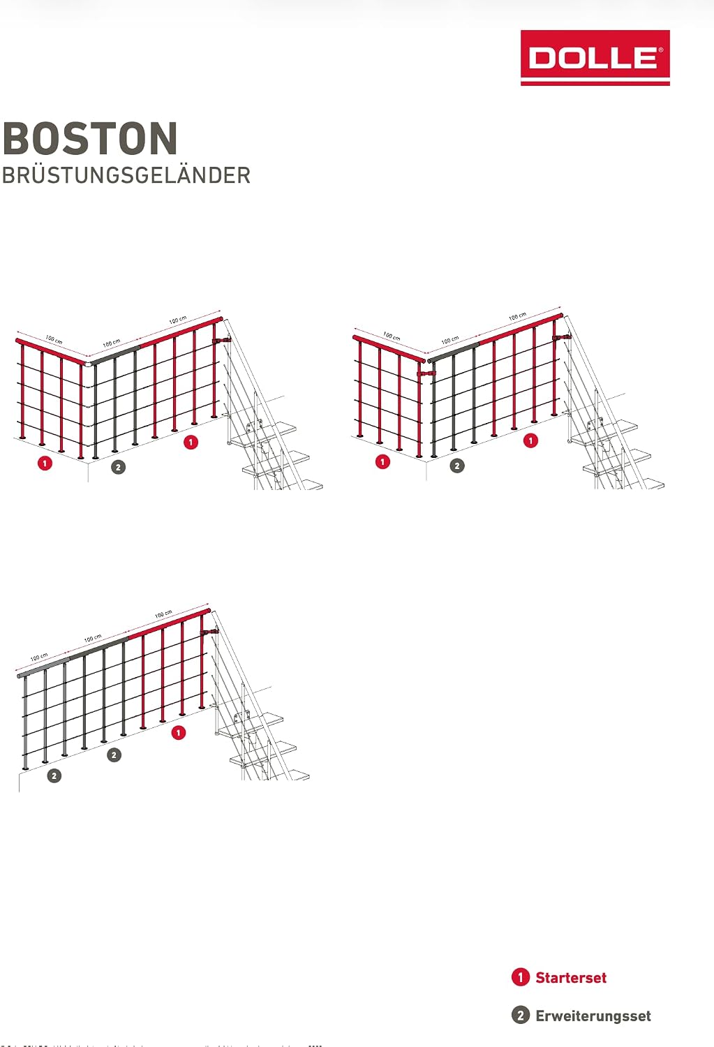 DOLLE Brüstungsgeländer für Mittelholmtreppe Geländer Ergänzungs-Set 1 Meter Handlauf Buche lackiert