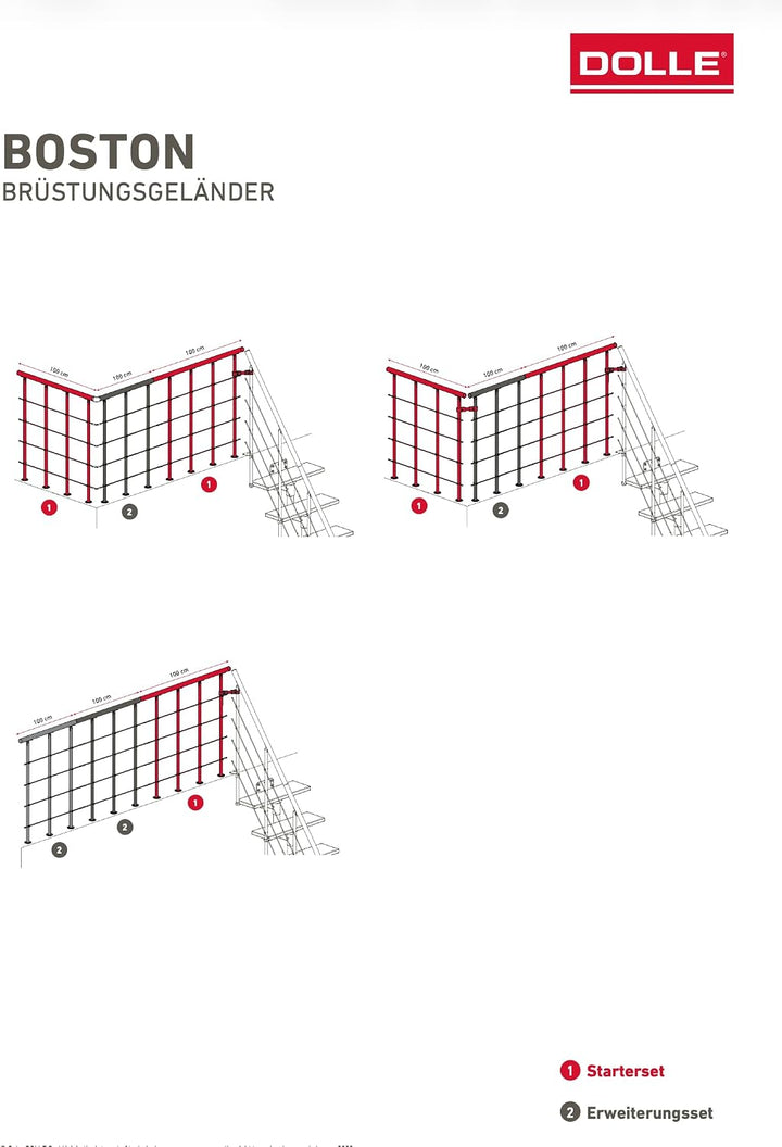 DOLLE Brüstungsgeländer für Mittelholmtreppe Geländer Ergänzungs-Set 1 Meter Handlauf Buche lackiert