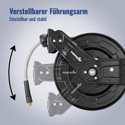 Poppstar Druckluftschlauchtrommel aus Stahl (20m+2m, Durchmesser (9,2x15mm)), Anschlüsse 1/4 Zoll BS