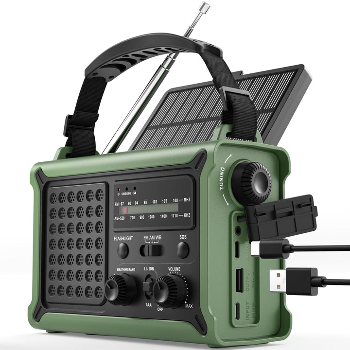 ROCAM Kurbelradio,12000mAh Notfallradio mit 8500mm² Solarpanel & 650mA Kurbel, Tragbar Solar Weltemp