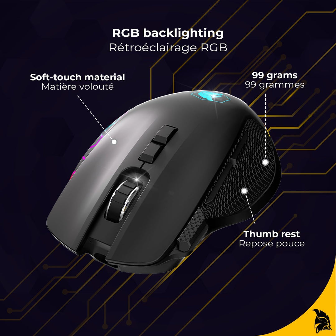 EMPIRE GAMING RF906 Kabellose Gaming-Maus, 3 Modi, 2,4 GHz, BT, kabelgebunden, 8 programmierbare Tas