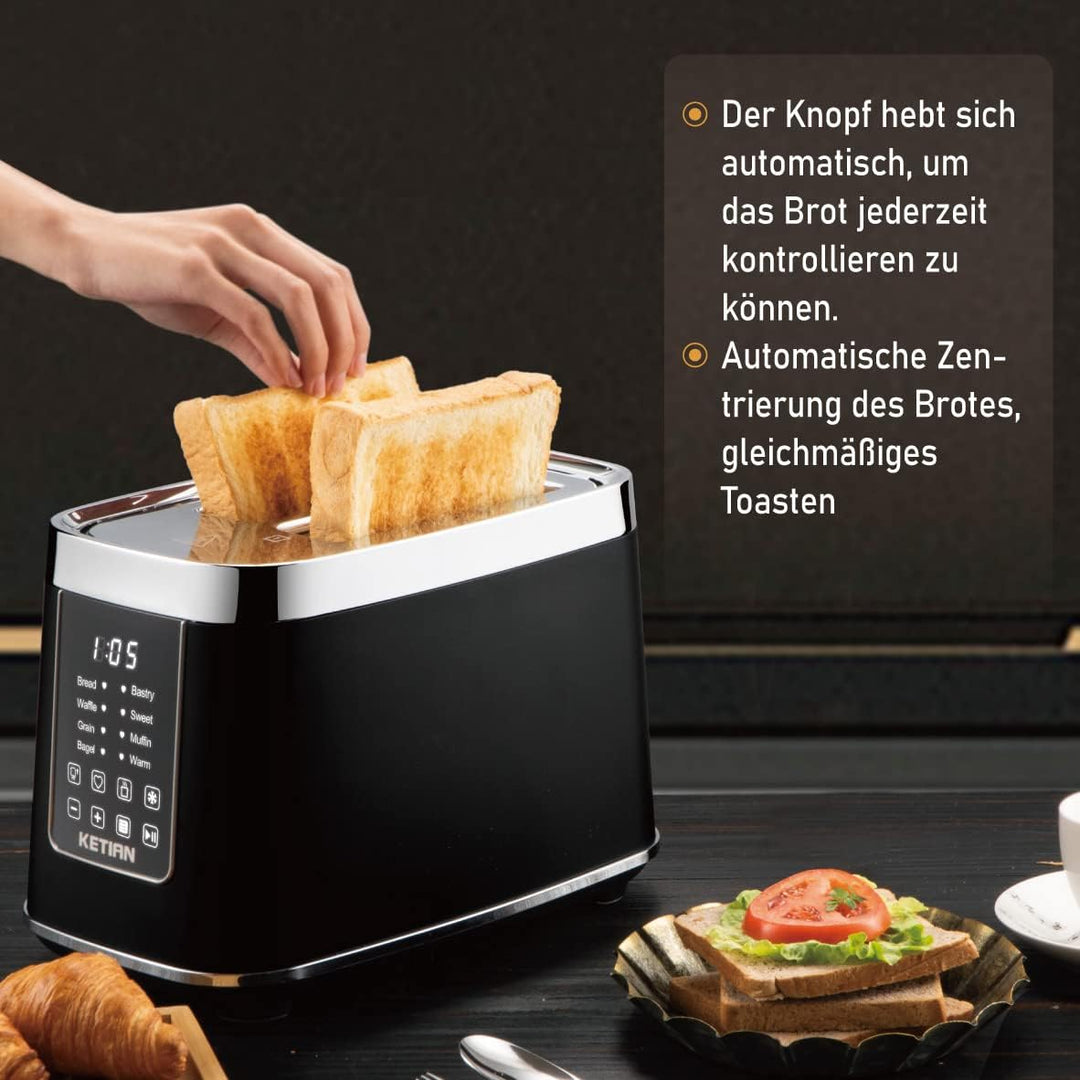 Toaster 2 Scheiben, KETIAN 2 Toast Schlitze mit Brötchenaufsatz, hochwertiger Edelstahl-Toaster, 7 S